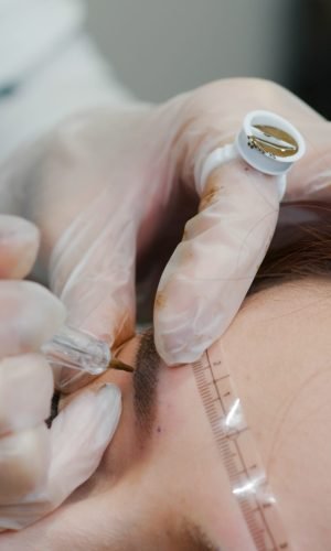 Microblading eyebrows work flow in a beauty salon